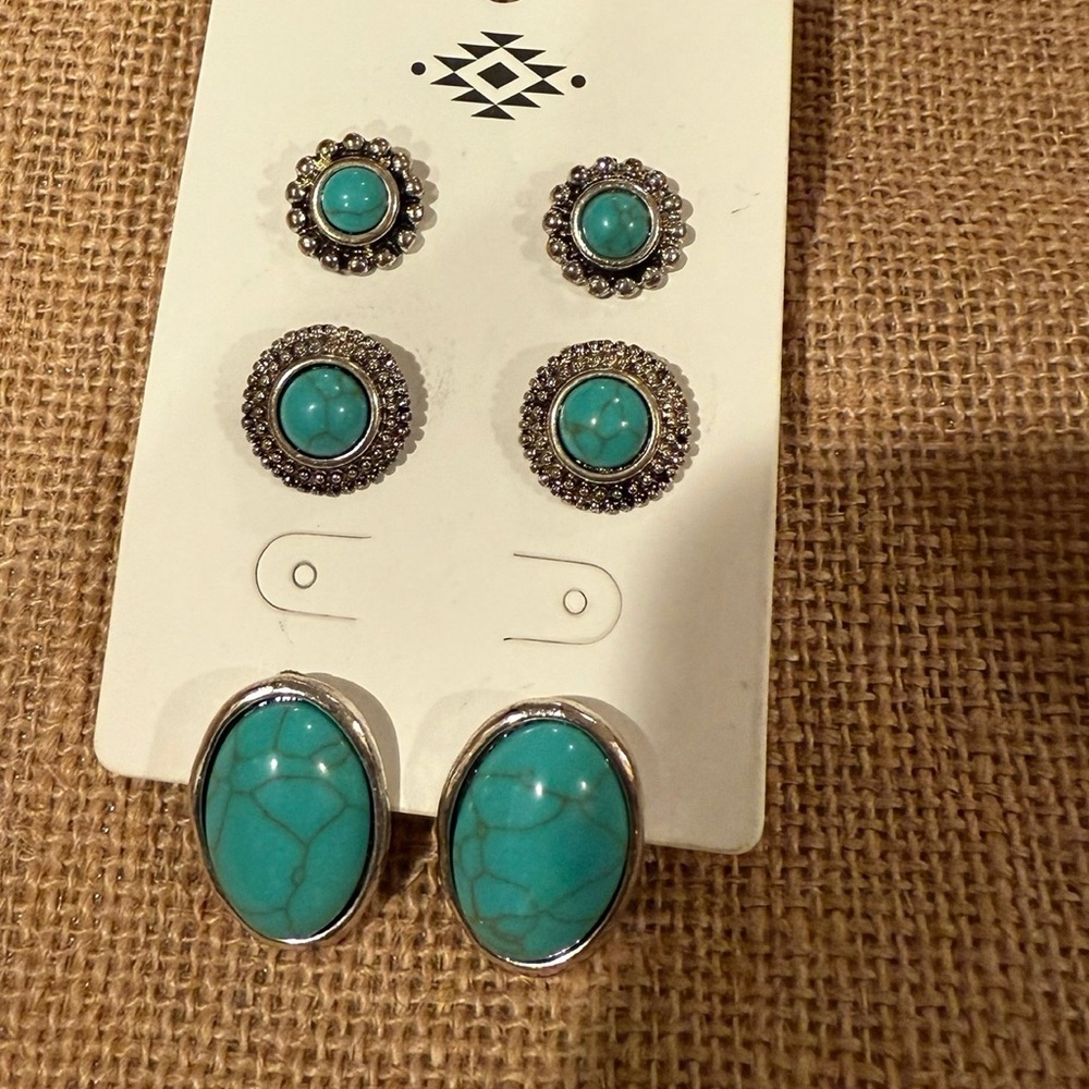 Turquoise and Silver Earring Set
